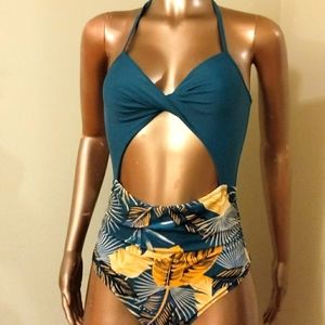 Teal flower swim suit